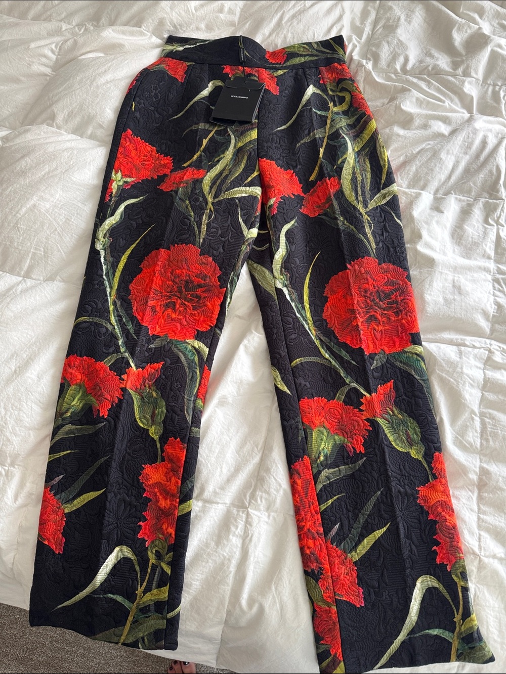 Dolche & Gabbana black Floral Jacquard Pants with Red Bloom